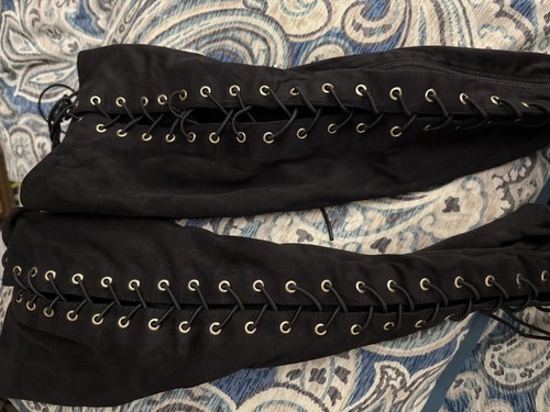 Breckelle’s Black Over The Knee Peep Toe/Heel Lace Up Boots Size 9 - Picture 4 of 8