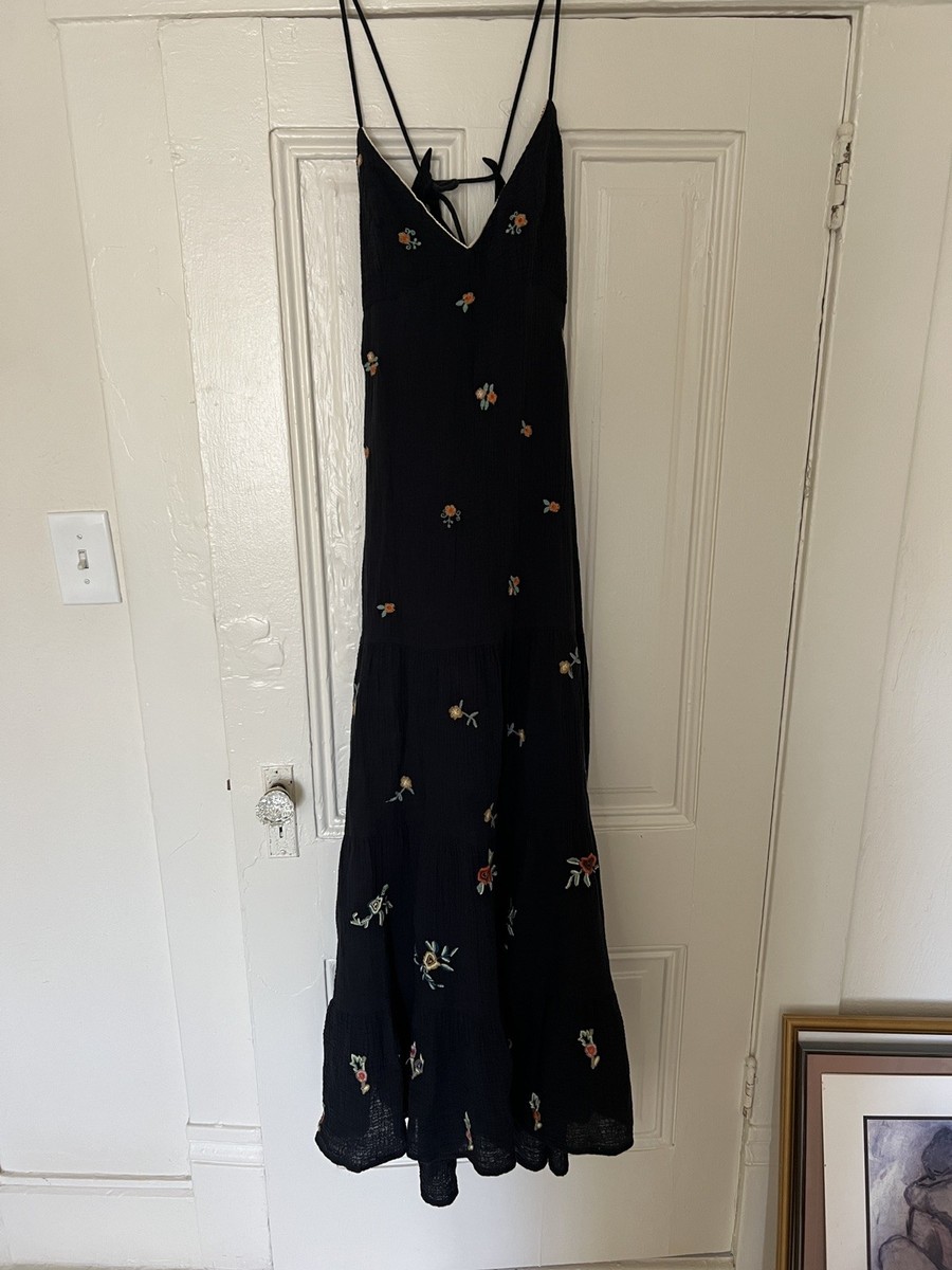 hibiscus tiered maxi dress Free People Hibiscus Tiered Maxi Dress Embroidered Floral Strappy L