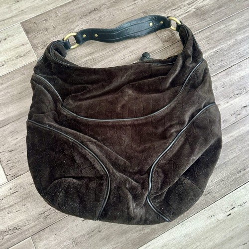 Vintage Y2K Juicy Couture Kroko-Prägung Velour XL Schultertasche Handtasche dunkelbraun - Bild 4 von 14