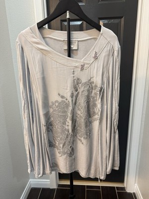 Elisa Cavaletti Women's Gray Floral Embroidered Beaded Long Sleeve Knit Tunic 44