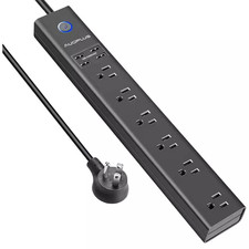 15 Ft. Flat Plug Surge Protector Power Strip, Long Extension Cord with 6 Widely