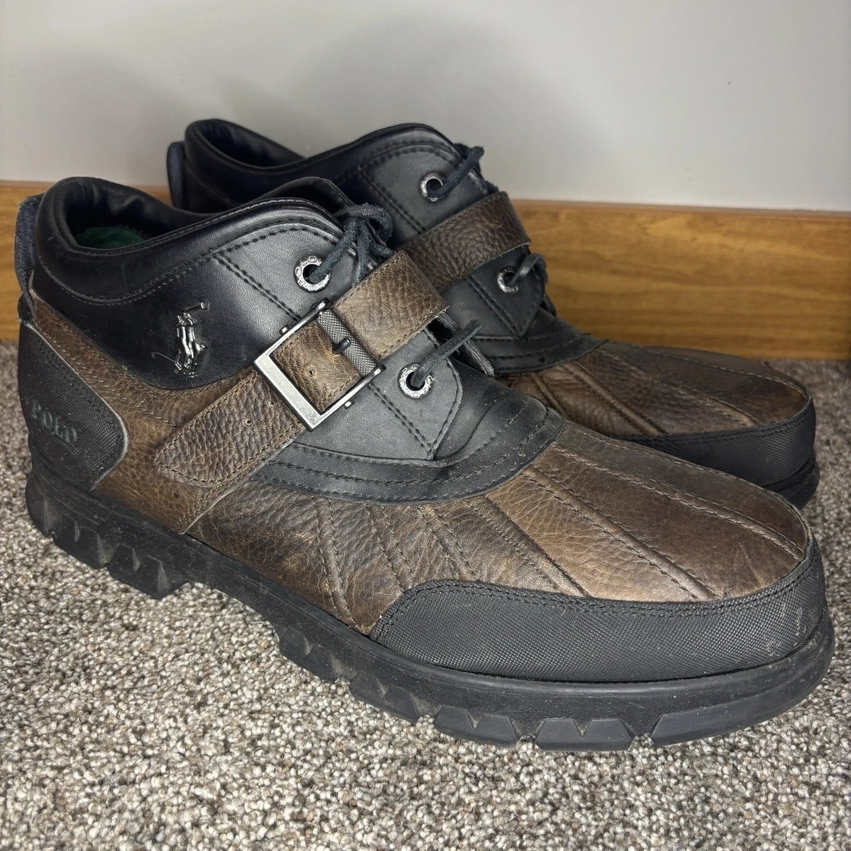 Polo Ralph Lauren Zig Zag II Boots Mens 12D Brown Black Preppy Hiking Buckle Polo Ralph Lauren Buckle Leather Upper Boots for Men for  main image 2