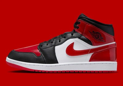 Nike Air Jordan 1 Mid Patent Bred Black Red HV4091-006 Men's Shoes