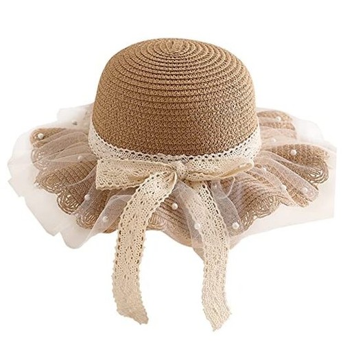 Girls Straw Sun Hat Cute Summer Outdoor Beach Wide Brim