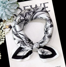 100 Mulberry Silk 20" Square Scarf Women Neckerchief Wrap Grey flower Print new