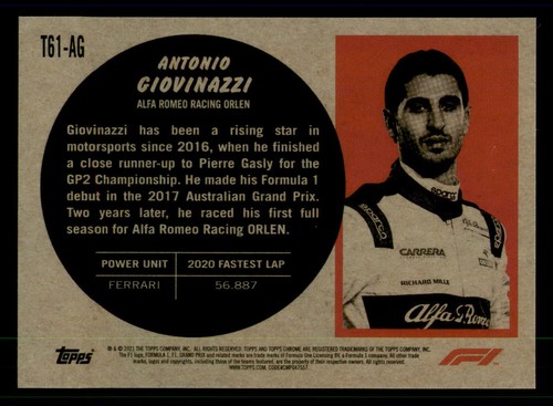 Antonio Giovinazzi 2021 Topps Chrome Formula 1 #T61-AG 1961 Racing ORLEN - Foto 2 di 2