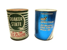 2 - Quaker State Sears Spectrum Motor Oil Quart Vintage Car Truck Parts USA