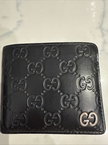 Authentische Gucci Guccissima schwarze Herren-Geldbörse aus Leder mit GG-Prägung und Doppelfaltung - Bild 2 von 8