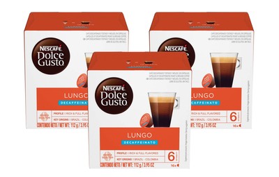 Nescafe Dolce Gusto Coffee Pods Lungo Decaffeinato 16 Capsules Pack Of 3