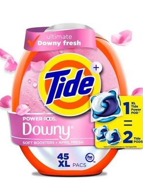 Tide Power PODS Laundry Detergent PACs With Downy Soft Booster Apr Fresh 45pacs