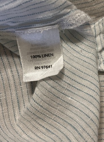 J. Jill Everyday Linen Button Up Shirt Womens M Blue Stripe Long Sleeve Beach - Picture 6 of 8