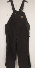 Carhartt Quilt Lined Sandstone Bib Overalls Dark Brown R27 DKB 44x34