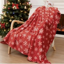 Red White Snowflake Plush Throw Blanket 50x60 Plush Cozy Soft Xmas Holiday New