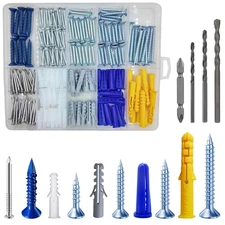 Wensilon 274 pcs Plastic Drywall Wall Anchors Kit with Screws， Concrete Screw...