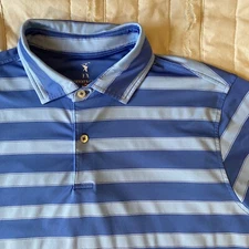 Fairway & Greene Shirt Mens Medium Blue Wide Stripe Preformance Golf Polo