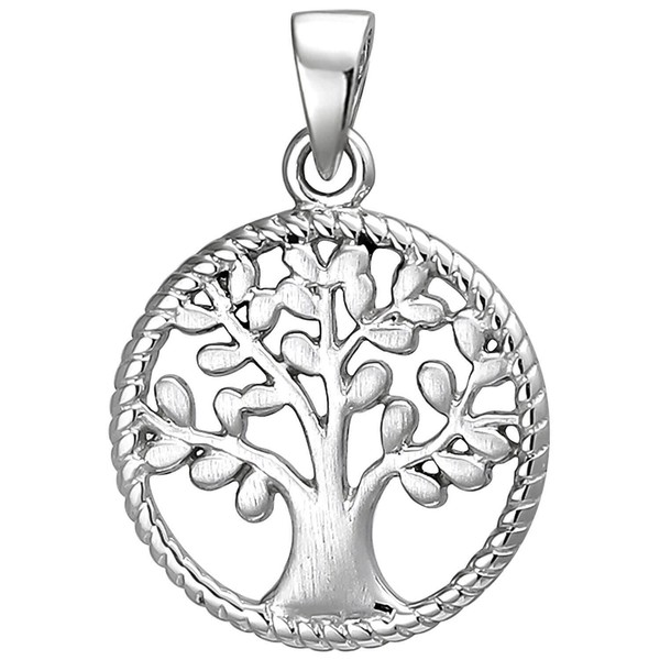 AnhäNger Baum Aus 925 Silber SilberanhäNger Halsschmuck Teilmattiert Rhodiniert-image