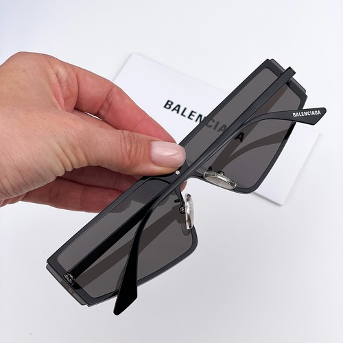 Balenciaga Women Sunglasses Shiny Black Grey Rectangle BB0192S 001 BEW - Picture 8 of 13