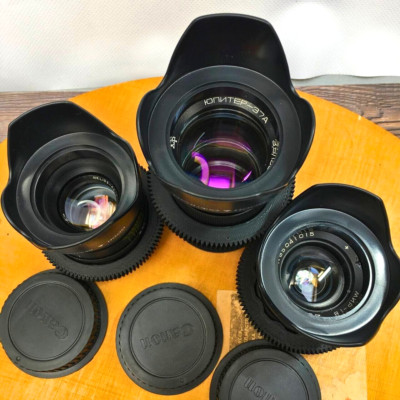 Cine  lenses Soviet Set 37 58 135 Lenses Helios Mir Jupiter Canon EF