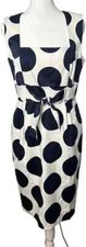 David Meister Dress Sz 2 White Navy Blue Polka Dot Sleeveless Tie Front Unique
