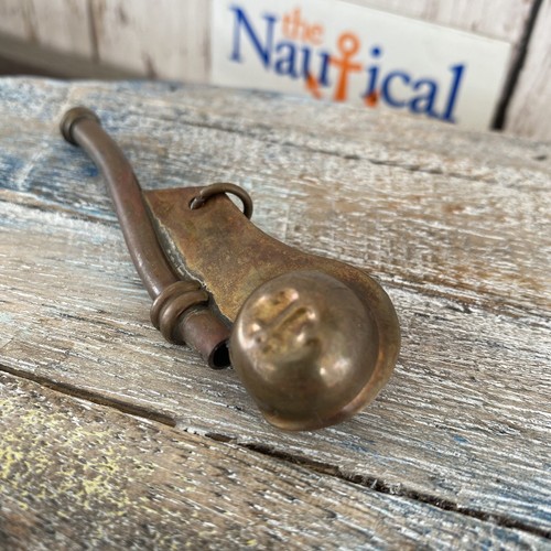 Antique Finish Brass Boatswain Whistle, Bosun Call Pipe, Nautical Necklace, Navy - Picture 2 of 5