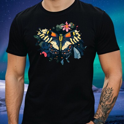 Mens Moth Floral Print Cotton T-Shirt Size S to 5XL