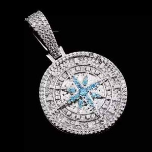 Authentic 2Ct Round Cut Real Moissanite Custom Compass Pendant 14K White Gold Plated