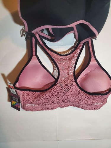 REFLEX Sports Bras 2 PACK Full Support Racerback Lace Black Rose 1X - Picture 13 of 14