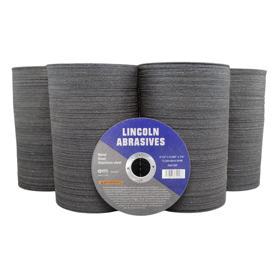 LINCOLN ABRASIVES 500 Pc 4-1/2" x .040" x 7/8" Cut off Wheels Stainless Steel Metal Cutting Discs