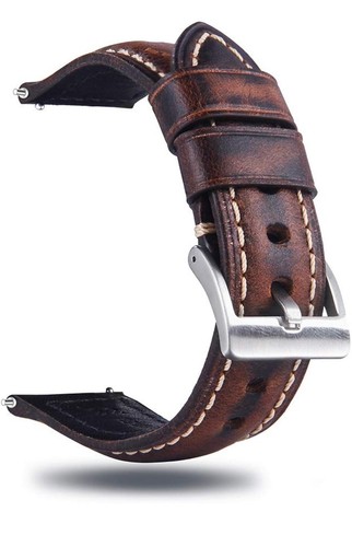 22mm Quick Release Retro Leather Watch Band,Vintage Oil-tanned Pull-up Leather