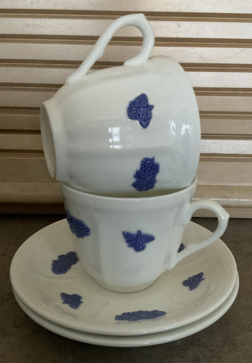 GUSTAVSBERG :: Vintage (2) CUP & SAUCER SETS “Bla Blom” GRAPE CLUSTERS SWEDEN