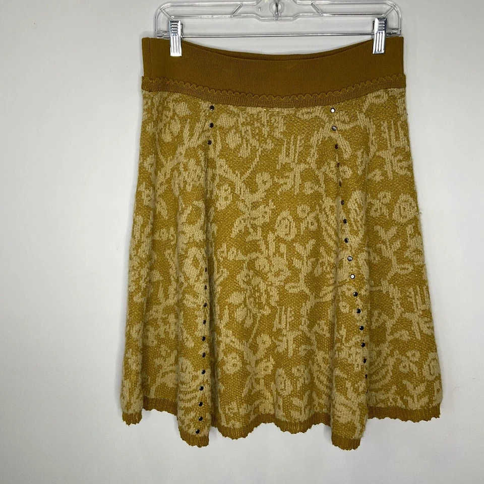 Falda Moth Mujer Talla Grande Amarilla Floral Tachonada Lana Mezcla Nailon Pull On Foto 3 de 4