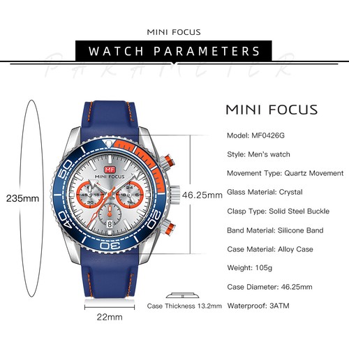 MINI FOCUS Men Watch Multifunction Sport Wrist Watches Silicone Strap Blue Watch - Bild 5 von 24