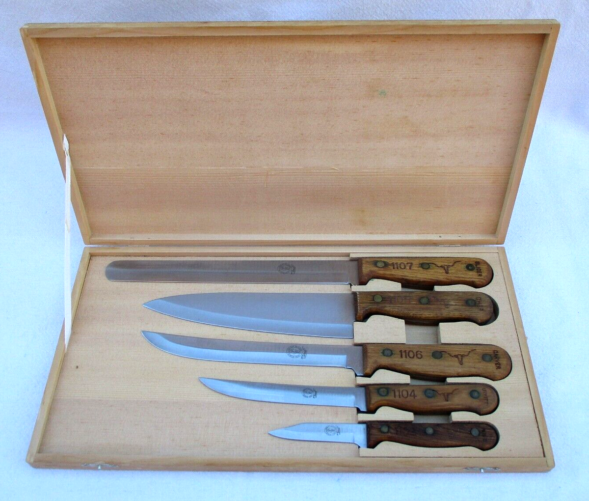 VINTAGE CARVEL GREAT BLADES JAPAN WOOD HANDLE 5 Pc KITCHEN KNIFE