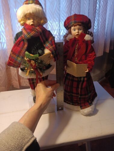 15" Christmas Girl Tree Topper & Standing Boy Carolers, Ceramic Hands And Faces - Picture 2 of 16