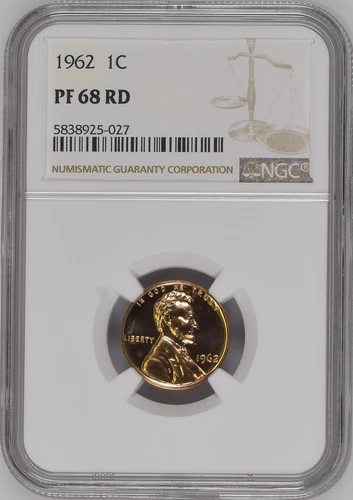 :1962 1C LINCOLN CENT NGC PF 68 RD PROOF BLAZING-RED LOW-POP HIGHEST-GRADES