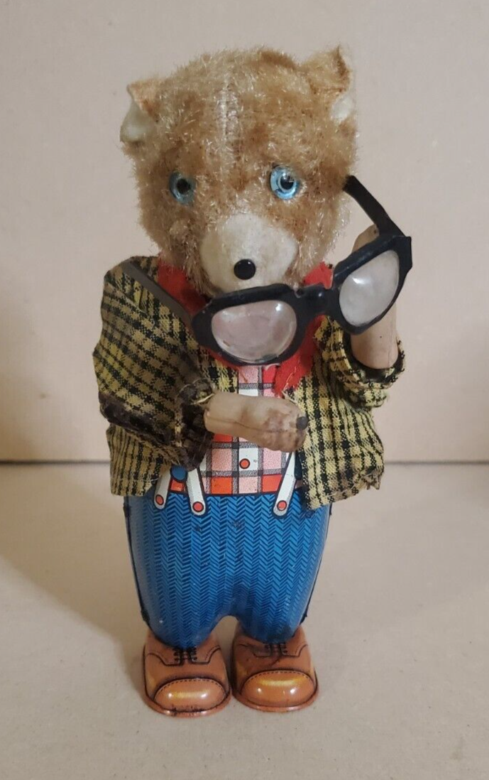 Vintage Bruno The Spectacle Dancing Bear-Windup Toy Alps Cleans