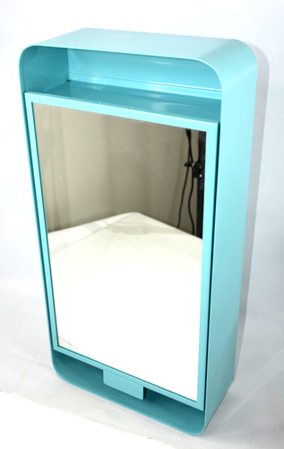 IKEA GUNNERN Turquoise Medicine Cabinet Metal Mirror Bathroom Wall 24” Blue