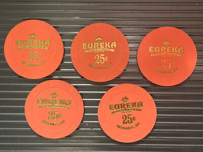     Lot of 5 Peach 25c H&C Eureka Casino Poker Chips - Mesquite Nevada Gaming