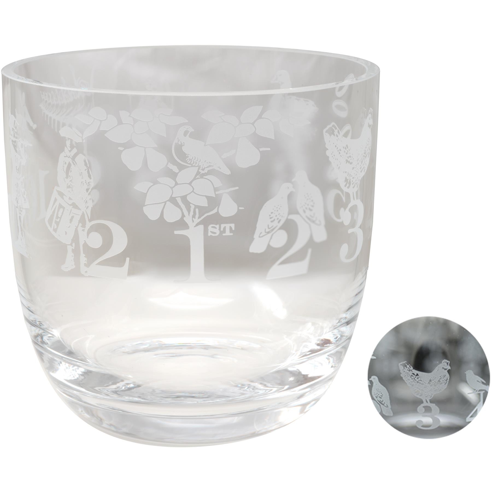 Candle Tealight Holder Xmas Ornament 12 Days of Christmas Engraved Glass Bowl