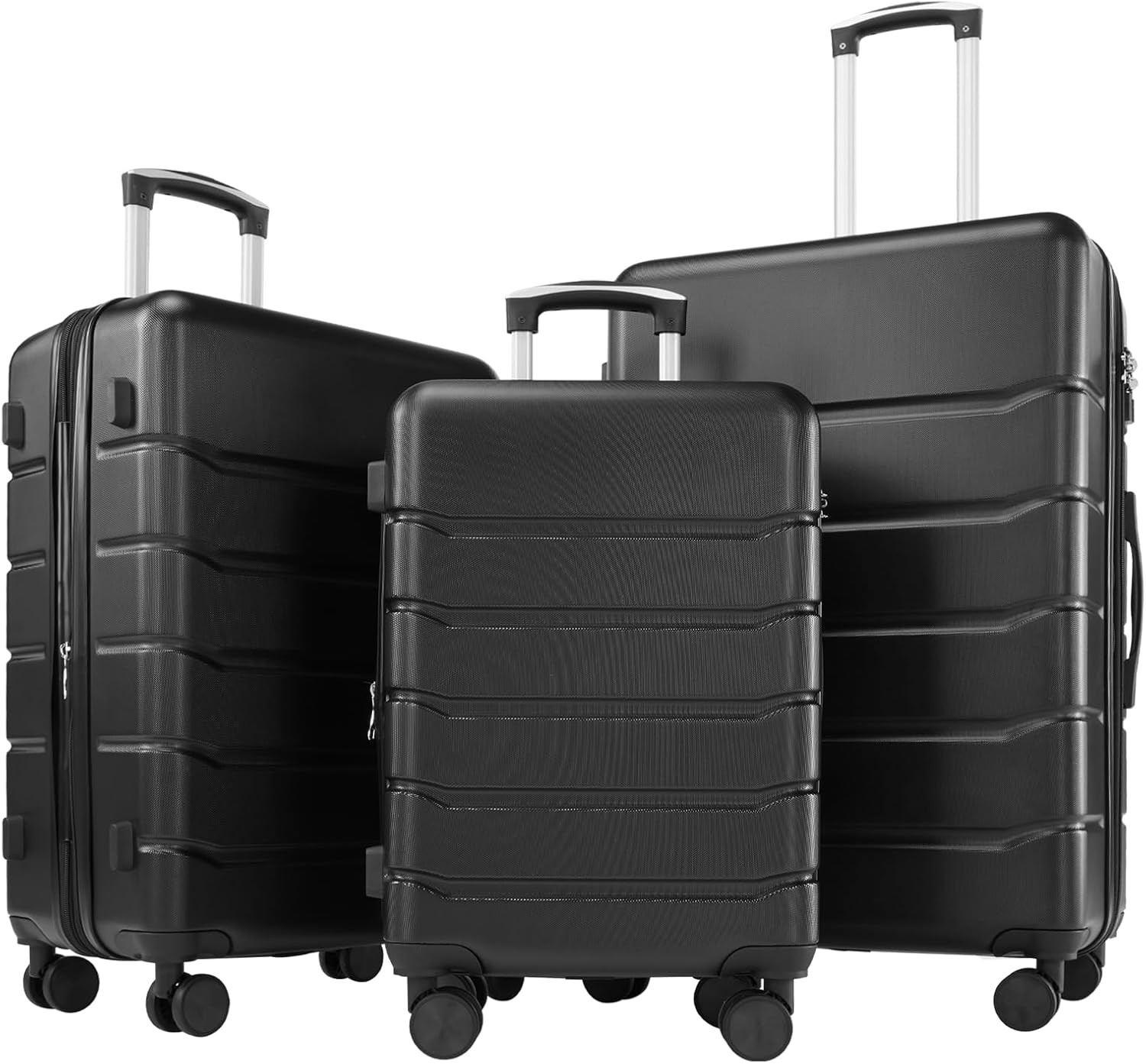 3-Piece Luggage Sets, Hard Shell ABS Suitcases with Double Spinner Wheels, Light