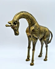 Vintage 60s Mid Century Modern Hollywood Regency Solid Brass Giraffe Bending 8.5