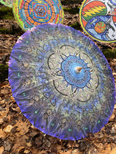 Cubular Sacred Geometry Bamboo Parasol   UV Reactive, Blacklight Fluorescent