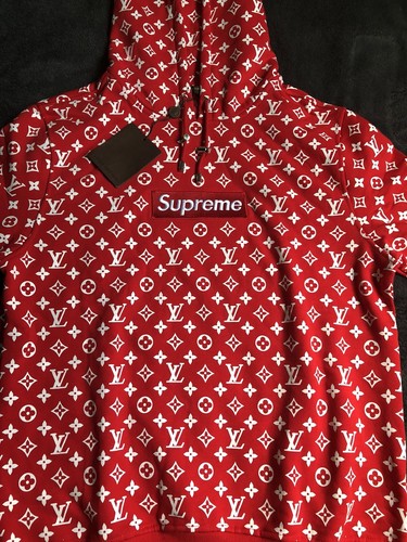 supreme x louis vuitton lv hoodie box logo red size medium