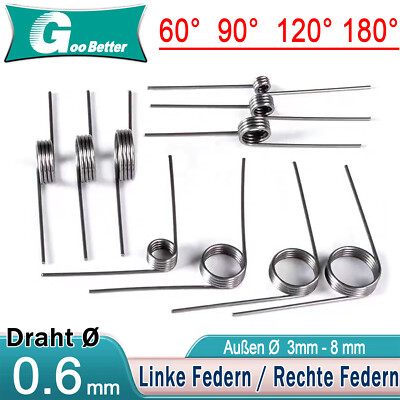 Schenkelfeder Draht Ø 0.6 mm ，Außen Ø 3 mm - 8 mm Federstahl Torsions Dreh Feder