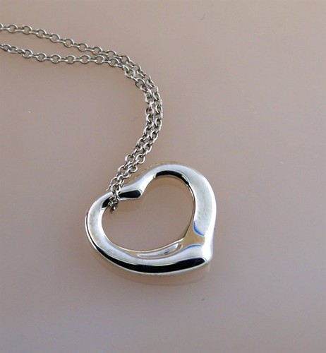 Tiffany & Co. Elsa Peretti Small Open Heart Pendant Sterling Silver 925 Size 17" - Picture 3 of 6