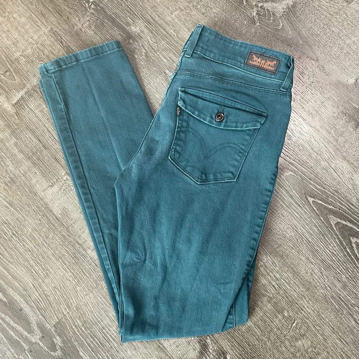 Levis Womens Mid Rise Skinny Teal green Jeans Size 8 Stretch Denim C45