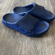 OOFOS OOahh Sport Flex Sandal Slides Sz M4/W6 EUR37 Navy Slip On Comfort Casual
