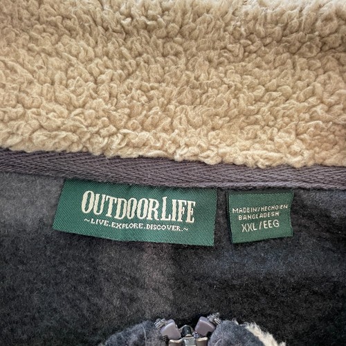 Outdoor Life Vest Mens 2XL XXL Black Gray Buffalo Plaid Full Zip Fleece Workwear - Picture 4 of 12
