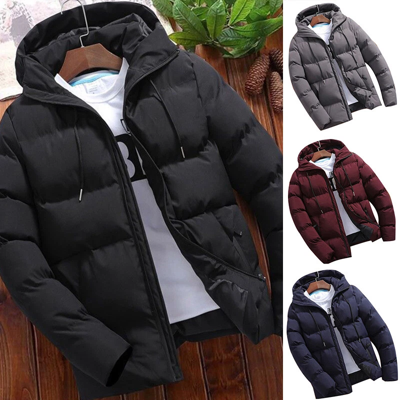 Mens Winter Warm Cotton Jacket Ski Snow Thick Hooded Puffer Coat Parka  Quilted☌