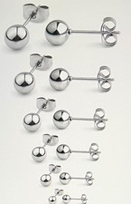 6 Pairs Stainless Steel Round Ball Ear Studs Unisex 6 Sizes 3mm-8mm